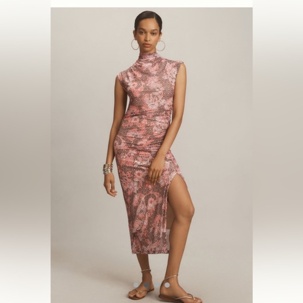 Anthropologie Maya Ruched dress in pink/brown size S